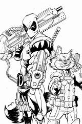 Deadpool Rocket Spiderman Inks Dragones Páginas Raccoon Sencillos Lápiz Lego ángeles Desenhar sketch template