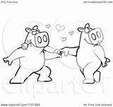 Pig Dancing Clipart Coloring Cartoon Pair Outlined Vector Cory Thoman Royalty sketch template