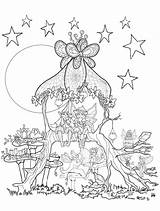 Coloring Tree Fairy Adult Fairies Adults Colouring Para Desenhos Printable Houses Printables Colorir Sheets Pintar Detailed Páginas Arbor Livro Refreshment sketch template