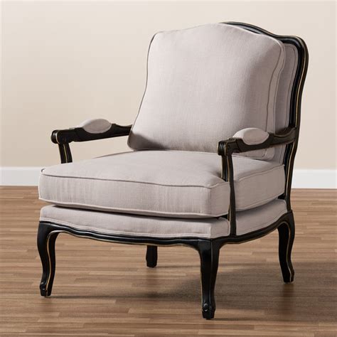 baxton studio antoinette fabric upholstered wood accent chair  beige  black cymax business