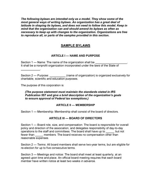 organization bylaws template