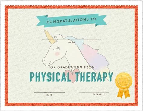 physical therapy kids graduation certificate template pt  etsy