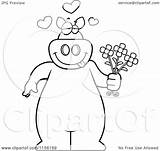 Pig Romantic Holding Standing Flowers Clipart Cartoon Thoman Cory Outlined Coloring Vector 2021 sketch template
