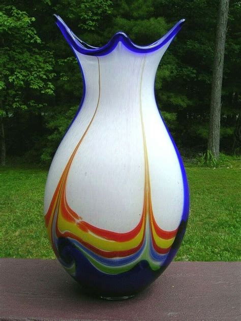 Vintage Italian Murano Multicolor Blown Swirl Cased Art Glass 14 Vase