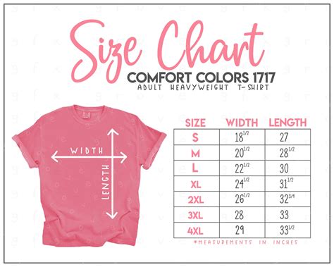 comfort colors  size chart comfort colors short sleeve etsy