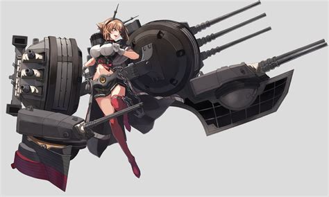 anthropomorphism breasts brown hair chain gloves gray kantai collection