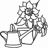 Watering Colouring Coloring Flowers sketch template