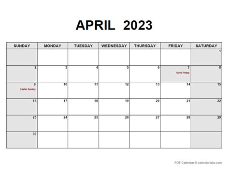 april  calendar  holidays calendarlabs