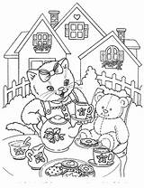Coloring Pages Cat Tea Kids Printable Cats Animal Color Afternoon Sheets Fde4 Having Book Party Teaparty Sheet Cute Adult Print sketch template