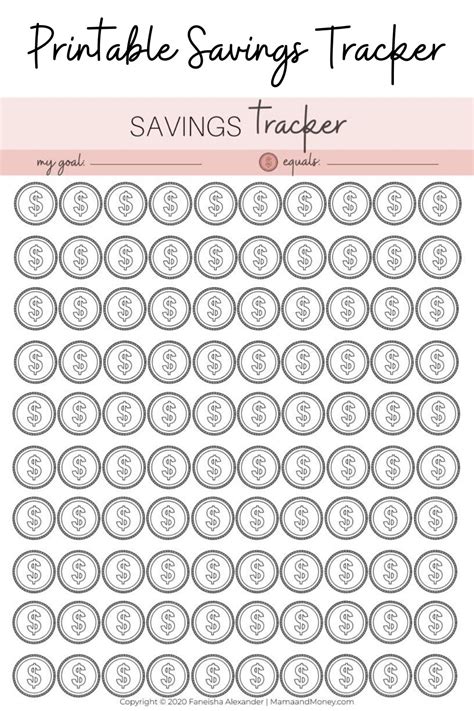 money saving tracker printable