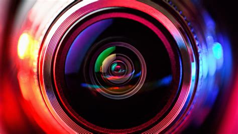 camera lens  red  blue backlight macro photography lenses horizontal photography