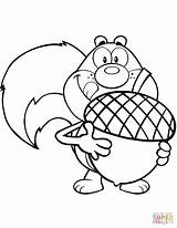 Coloring Acorn Squirrel Cartoon Pages Holding Big Printable Squirrels Drawing Search sketch template