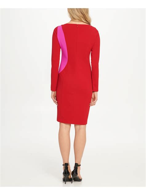dkny womens red long sleeve above the knee sheath cocktail dress 14