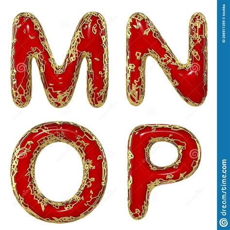 Realistic 3d Letters Set M N O P Made Of Gold Shining Metal Letters