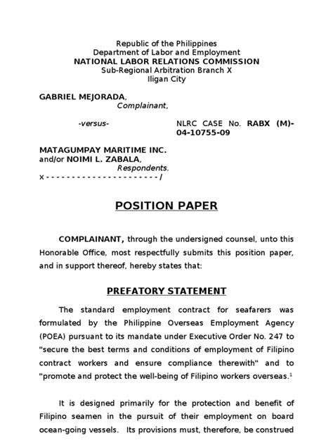 position paper  philippines position paper sample  alizeh