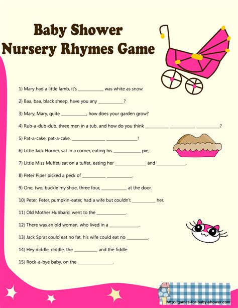 printable baby shower nursery rhyme games  answer key