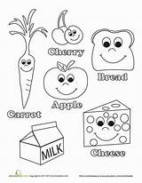Healthy Food Coloring Worksheet Pages Colouring Worksheets Life Foods Eat Kindergarten Preschool Learning Fruits Safety sketch template
