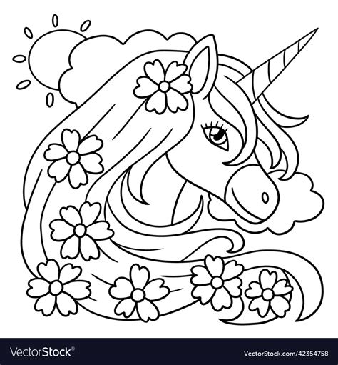unicorn flower coloring page  kids royalty  vector