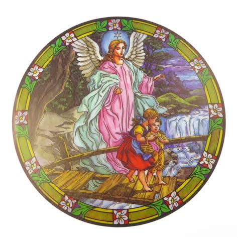 Guardian Angel Suncatcher Stained Glass Window Sticker Reusable 6 Inch