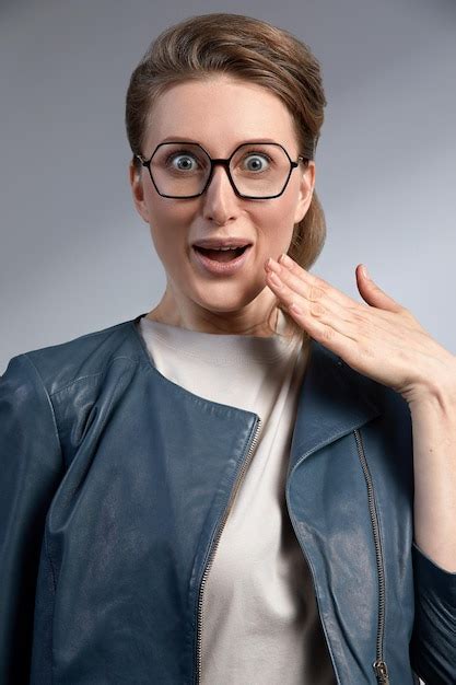 Premium Photo Excited Surprised Shocked Young Woman Wearing Basic