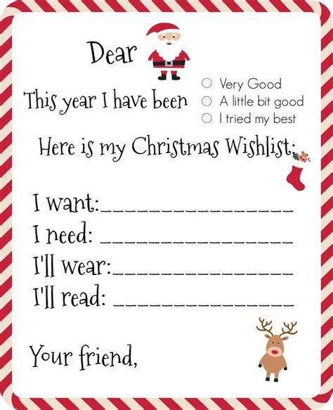 dear santa printable wishlist santa letter template santa  list