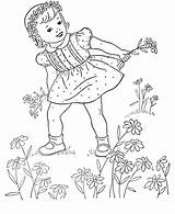 Coloring Pages Girls Kids Sheets Girl Flower Flowers Activity Picking Spring Vintage Clipart Embroidery Book Printable Colouring Color Books Boys sketch template