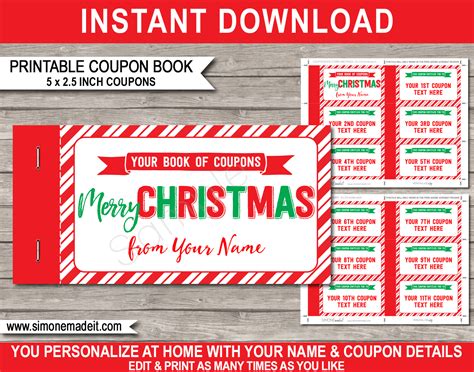 printable christmas coupon book template diy personalized coupons