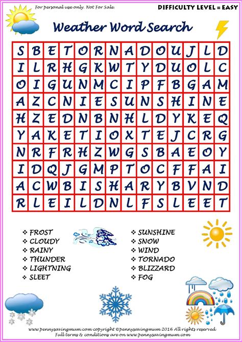 weather word search printable