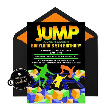 trampoline party invitation jump birthday invitation etsy