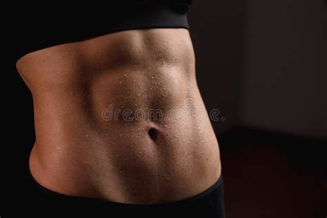 Close Up Of Trained Woman Body And Abdomen Musculs Fitness Model Abs