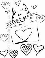 Coloring Cat Valentine Printable Valentines Pages Hearts Kids Smiling Printables Holiday Getdrawings sketch template