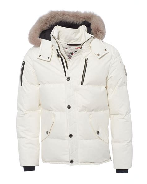 moose knuckles mens  fur hooded parka milky  white jacket