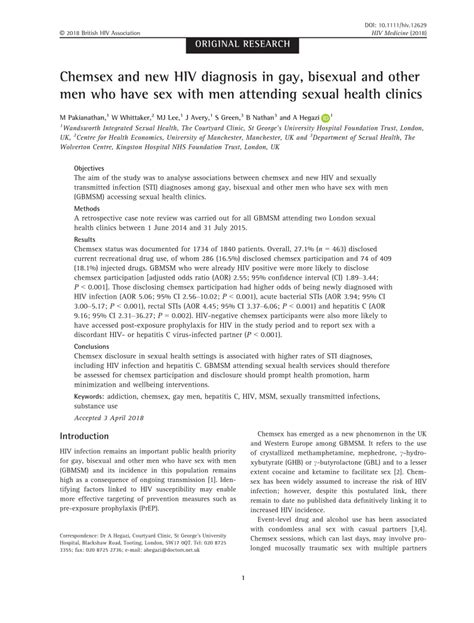 Pdf Chemsex And New Hiv Diagnosis In Gay Bisexual And Other Men Who