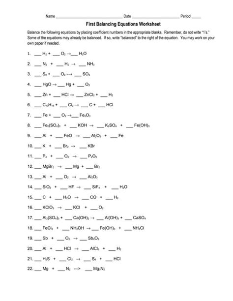elegant balancing equations worksheet part  chemfiesta
