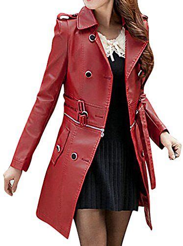 Usandr Women’s Double Breasted Detachable Bottom Pu Leather Jacket Trench