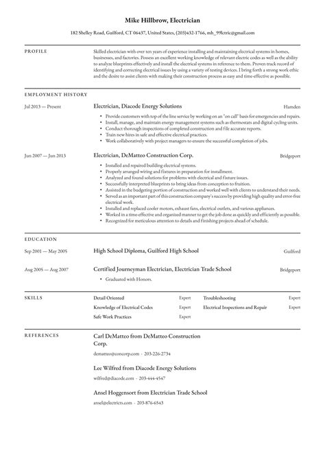electrician resume examples writing tips  resumeio