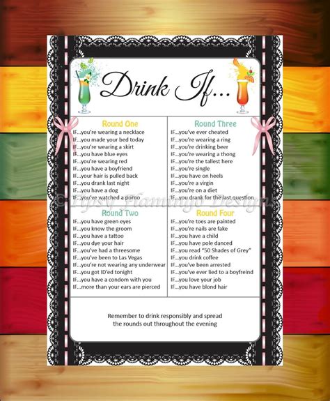 Drink If Bachelorette Party Adult Drinking Game Party