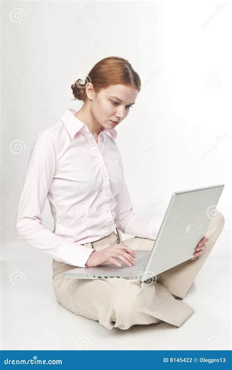 pretty young women seatting  laptop stock photo image  person