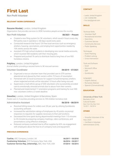 nonprofit resume template