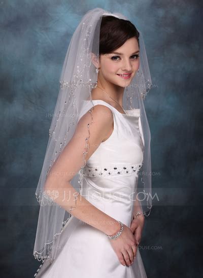four tier fingertip bridal veils with beaded edge 006020351 jj s house