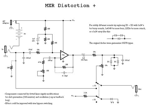 mxr distortion  schematic diagram electrocircuit schema datasheet
