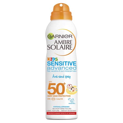 garnier ambre solaire kids sensitive hypoallergenic anti sand sun cream spray spf high sun
