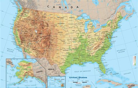 geographical map  usa topography  physical features  usa