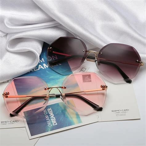 polygon women sunglasses rimless alloy sunglasses women oversized sun