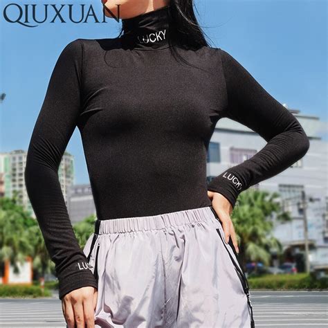 qiuxuan bodysuit autumn winter fashion women fitness playsuit black