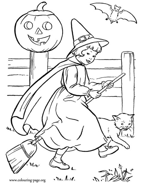 halloween halloween witch   broom coloring page