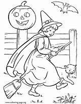 Coloring Halloween Witch Pages Cute Broom Printable Kids Vintage Sheets Girl Riding Colouring Color Big Her Witches Little Honkingdonkey Print sketch template