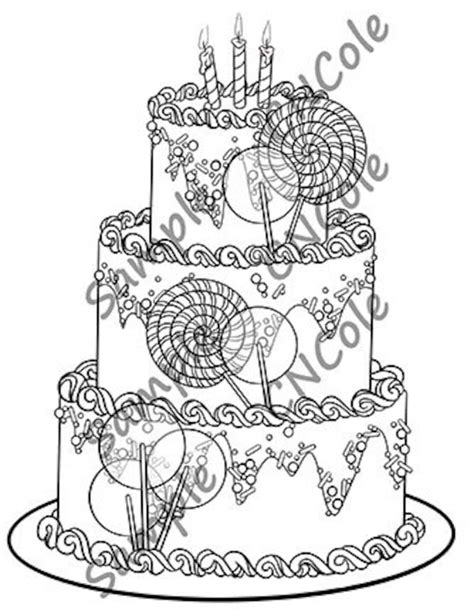 birthday cake printable coloring page instant  jpeg etsy finland