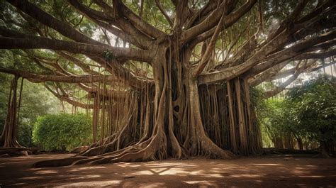 giant banyan tree  lots  roots background picture  banyan tree
