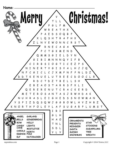 christmas word search worksheet